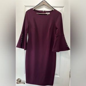 Calvin Klein Sheath Dress With Pearl Bell Sleeves